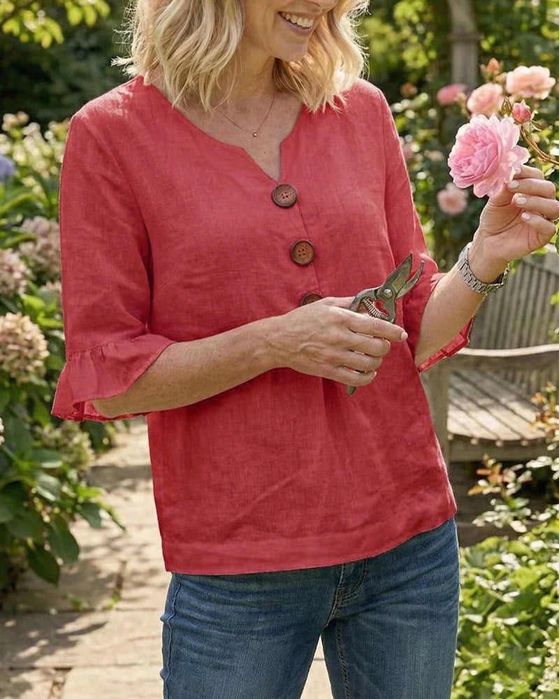 Blusas de algodón y lino con botones
