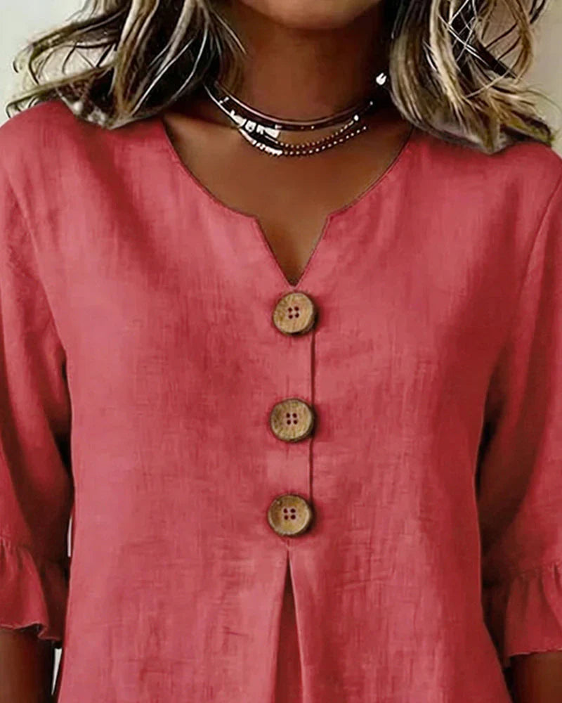 Blusas de algodón y lino con botones