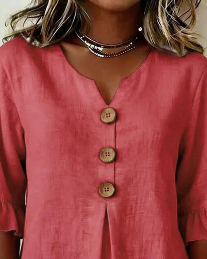 Blusas de algodón y lino con botones