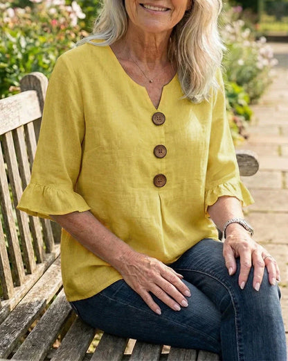 Blusas de algodón y lino con botones