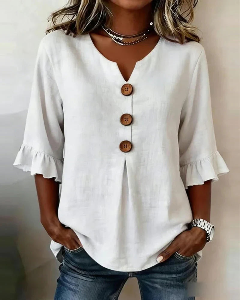 Blusas de algodón y lino con botones