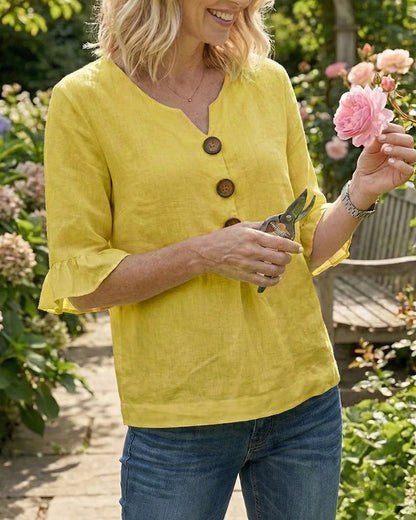 Blusas de algodón y lino con botones