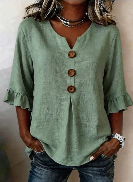 Blusas de algodón y lino con botones