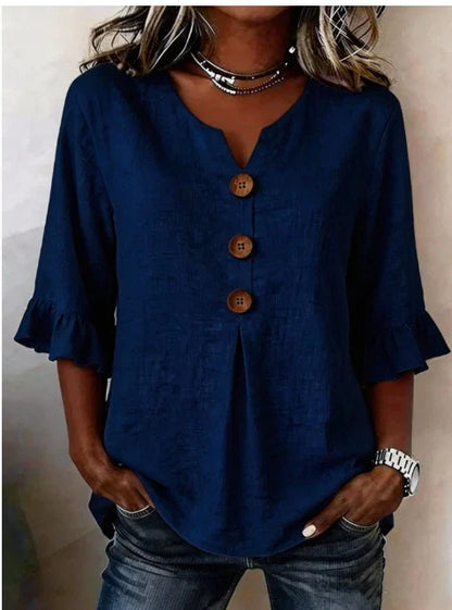 Blusas de algodón y lino con botones