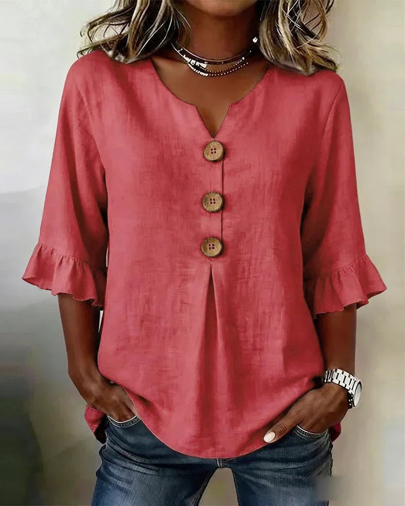 Blusas de algodón y lino con botones
