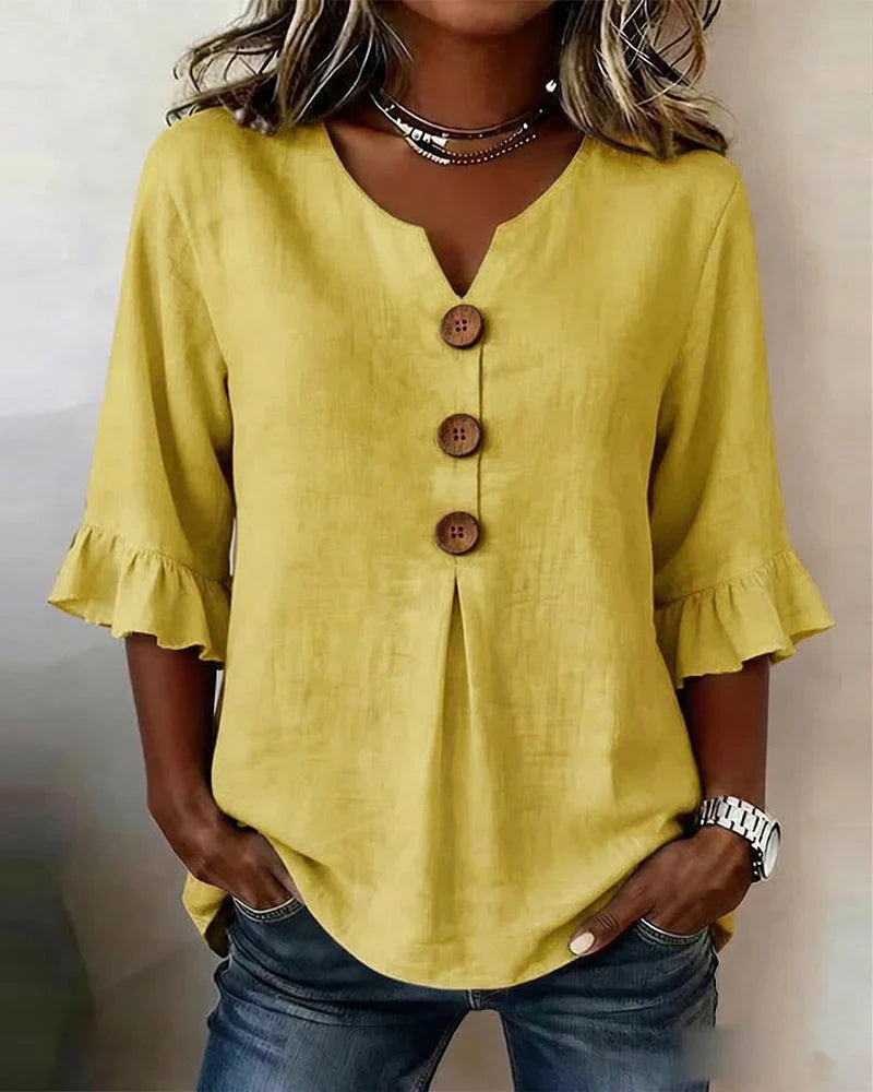 Blusas de algodón y lino con botones
