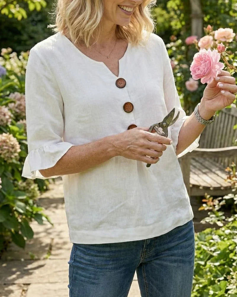 Blusas de algodón y lino con botones