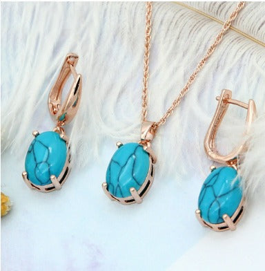 Pendientes vintage + collar con piedra turquesa