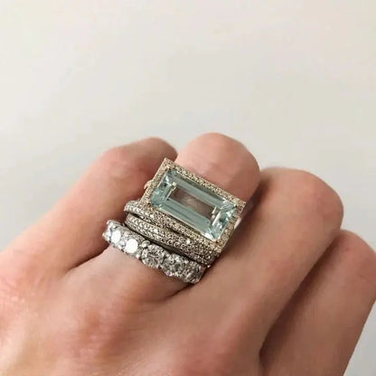 Conjunto vintage de anillos de plata con turquesa de vidrio