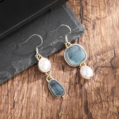 Pendientes Retro de Piedra Natural Azul