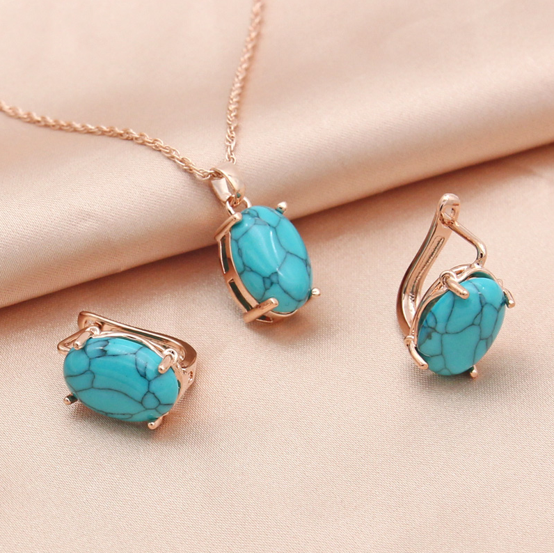 Pendientes vintage + collar con piedra turquesa