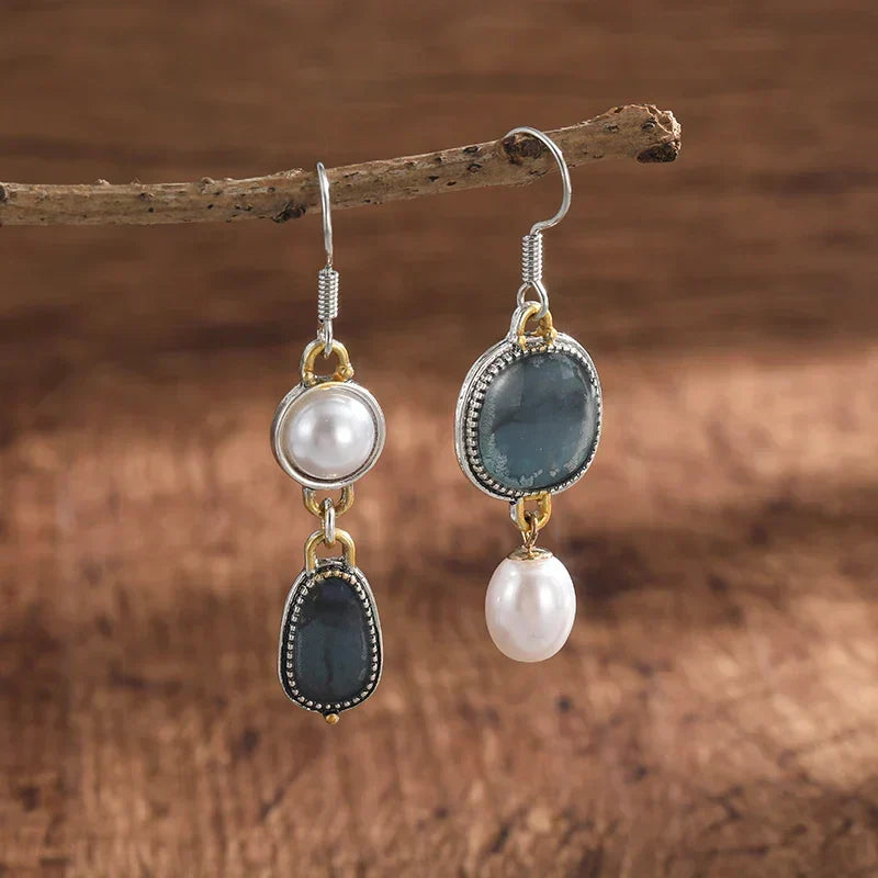 Pendientes Retro de Piedra Natural Azul