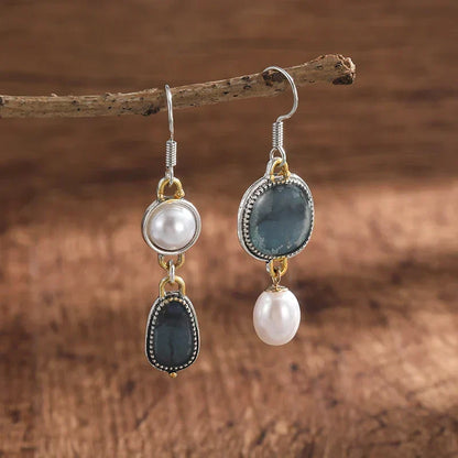 Pendientes Retro de Piedra Natural Azul